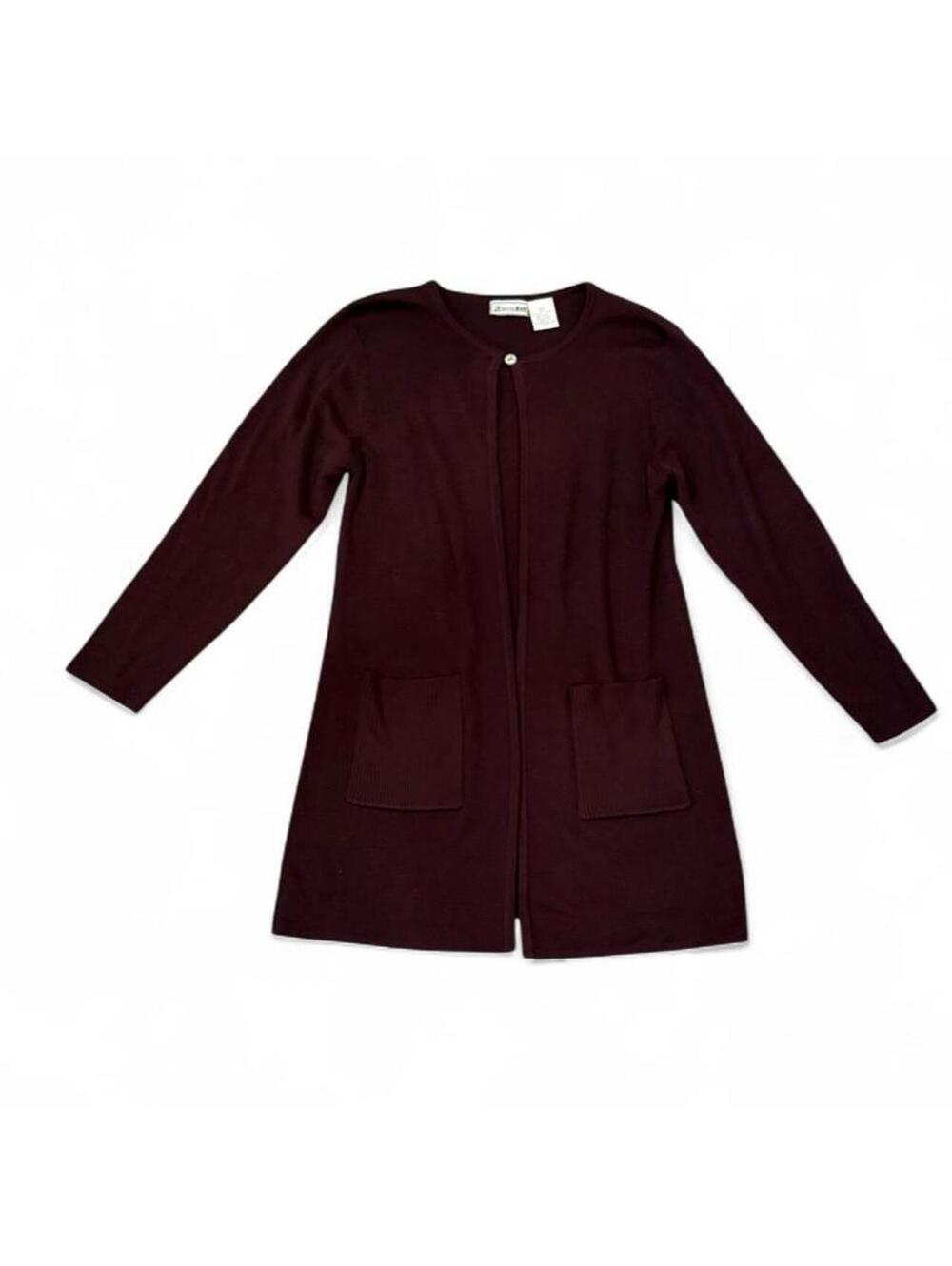 Vintage 90s Burgundy Longline Cardigan - Picture 3 of 5